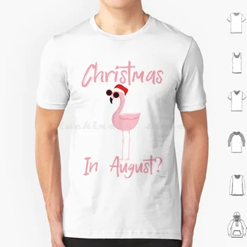 Коледа през август | Смешно фламинго в Санта шапка тениска памук мъже жени направи си сам печат Коледа фламинго Коледа през юли